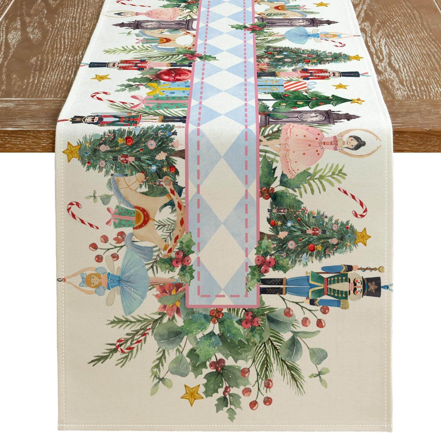 Linen Table Runner - Kerst Notenkraker Kerstboom Linnen Tafelloper Party
