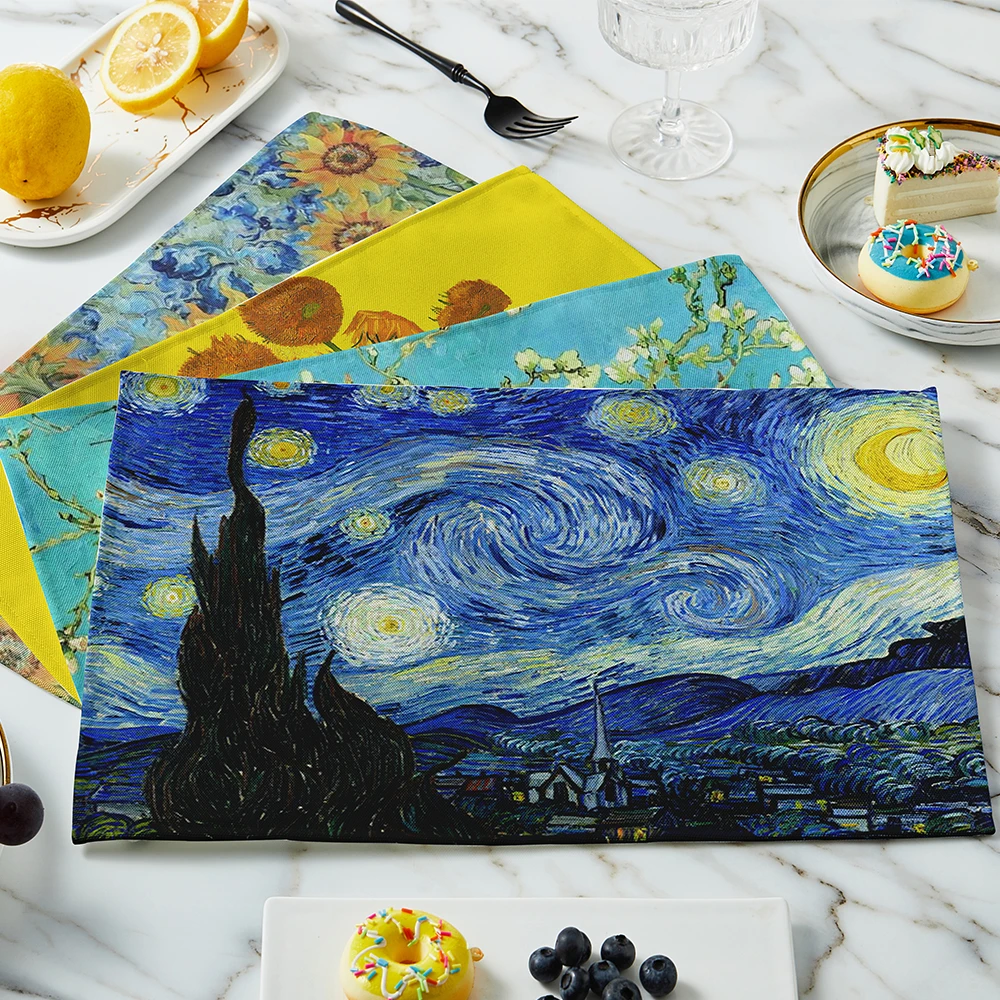 Linen Table Runner - Nieuwe Van Gogh Olieverfschilderij Tafelmat Vintage