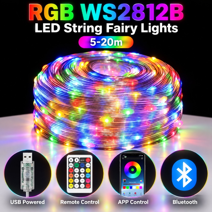 Home Decor Free App - 5-20m WS2812B RGB LED-lichtsnoer met Bluetooth-app