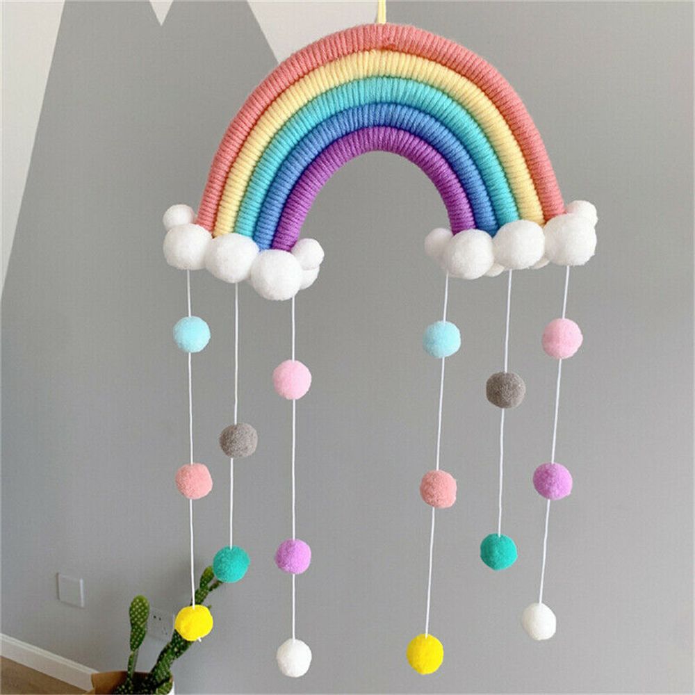 Home Decor Y2K - Handgeweven vijf strengen regenboogwolken hangende decoratie