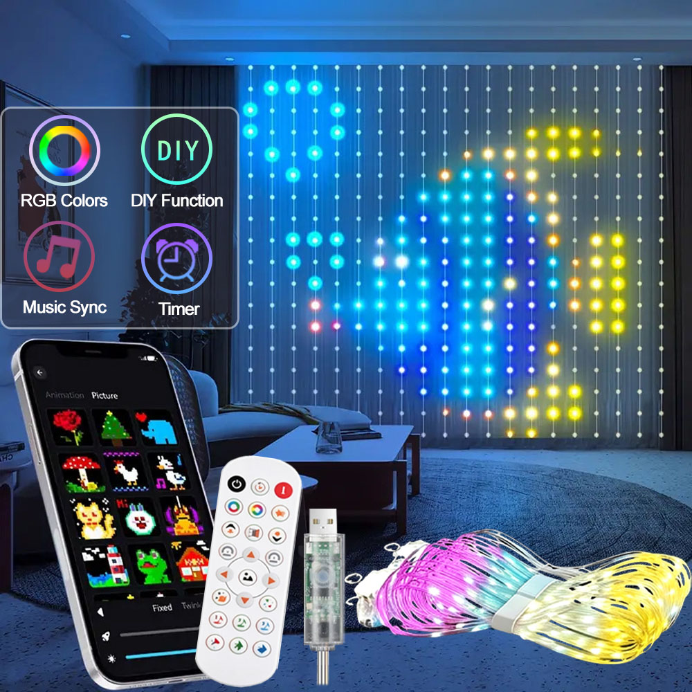 Home Decor Free App - Slimme LED-gordijnverlichting met APP-bediening, RGB dimbaar,