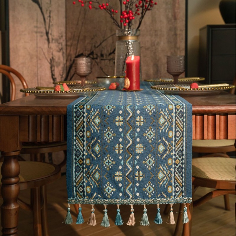 Linen Table Runner - Amerikaanse tafelloper in boerderijstijl met kwastjes,
