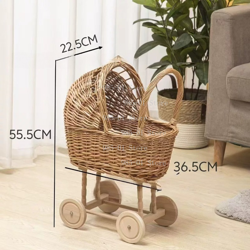 Rattan Plant Basket - Handgeweven rieten wieg-kinderwagen multifunctionele opbergmand voor