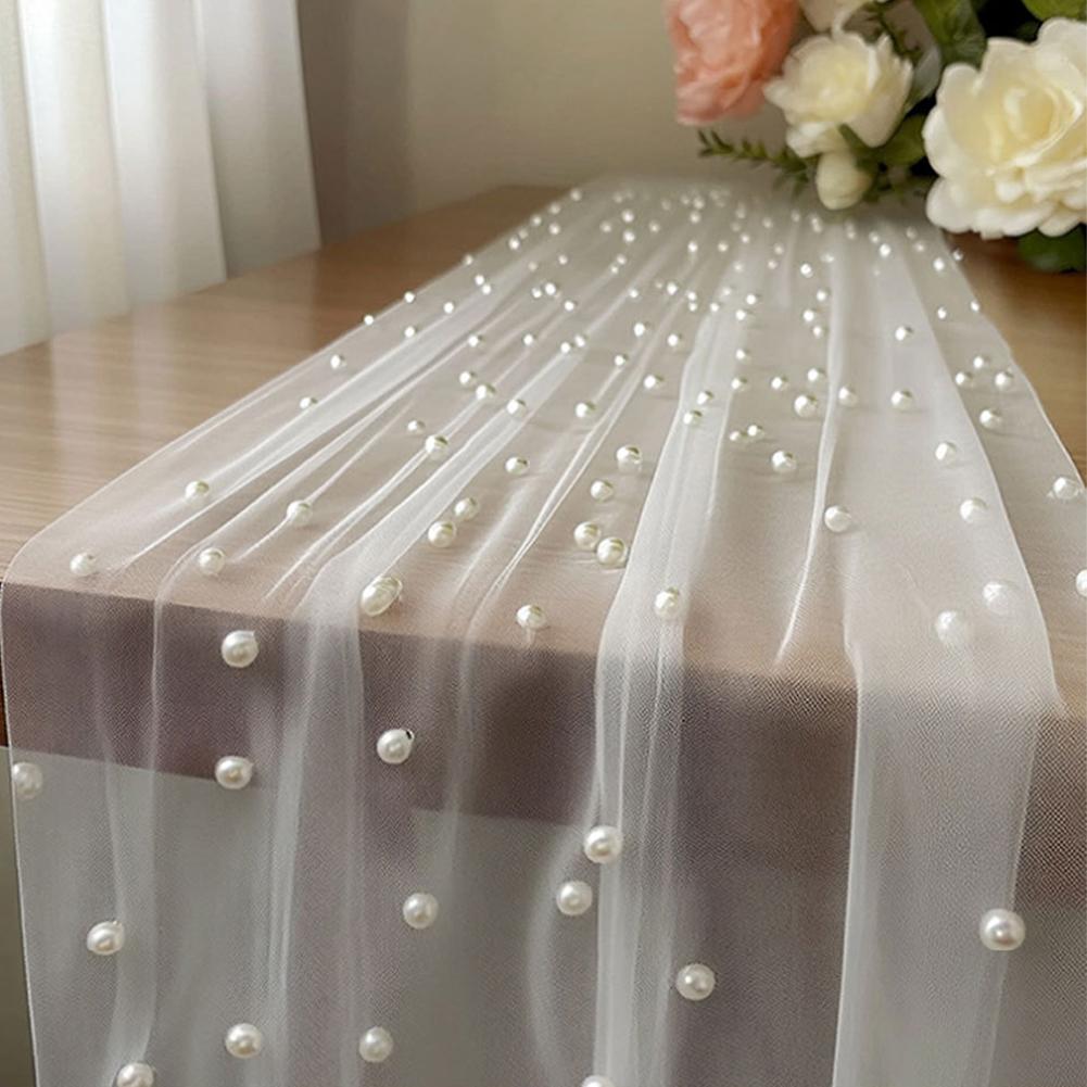 Chiffon tafelloper met parel s - Linen Table Runner recensie en prijs