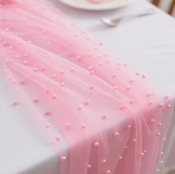 Chiffon tafelloper met parel s - Linen Table Runner recensie en prijs
